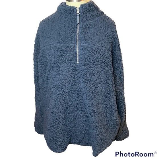 Elodie Fleece Lined Pullover Teddy Jacket Pullover Quarter Zip Dark Blue XL - Picture 2 of 11